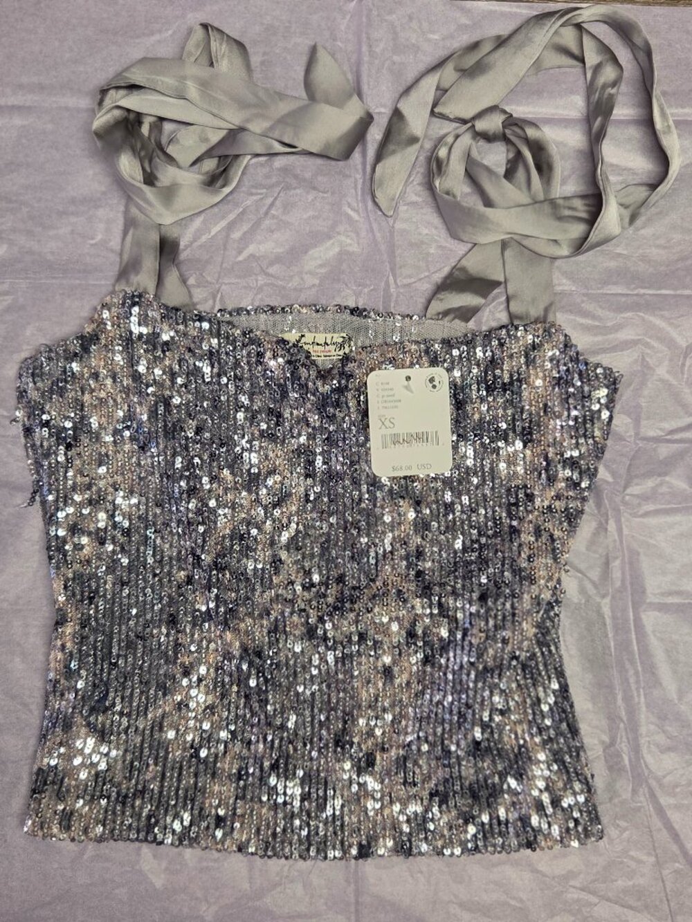 Free People Hey Girl Sequin Cami Silve XS NWT